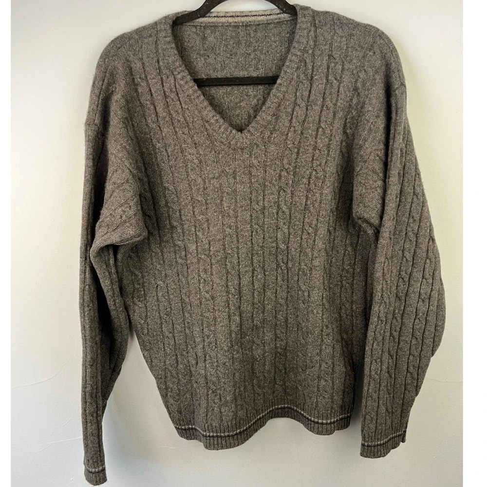 Italian Wool Cashmere Blend Cable Knit V-neck Pullover‎ Sweater Quiet Luxury